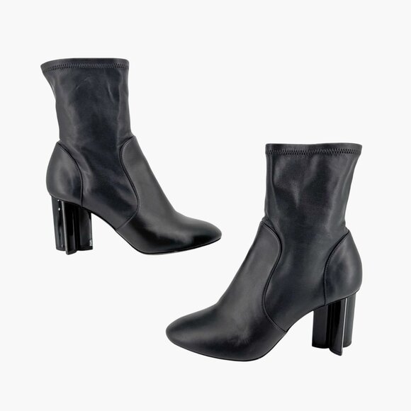 Louis Vuitton Silhouette Black Leather Block Heel Ankle Boots Size 37.5 US 7.5 - Picture 8 of 16